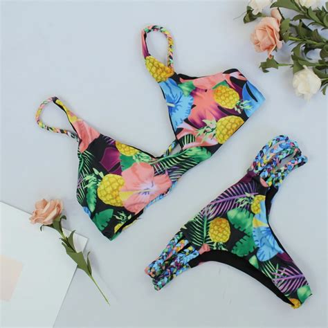 2018 Sexy Ladies Fruit Floral Halter Thong Biquini Swimsuit Swim Beach Wear Bathing Suit