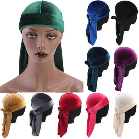 Men Women Velvet Durag Turban Cap Chemo Bandana Hats Pirate Headscarfb