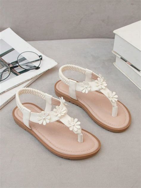 Garotas Sand Lias Slingback Decora O De Flores Poste Do Dedo Do P