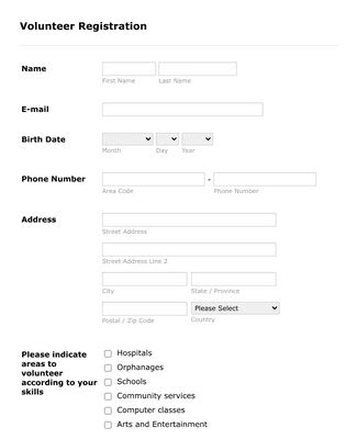 Volunteer Candidate Registration Form Template Jotform