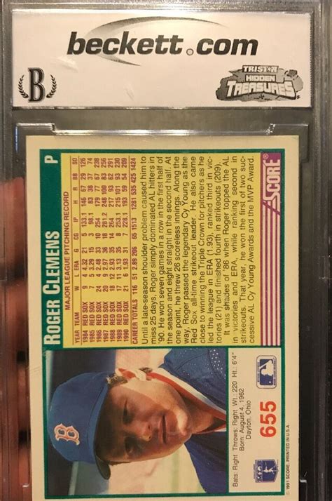 1991 SCORE BASE SERIES CARD 655 ROGER CLEMENS BOSTON RED SOX BCCG NM