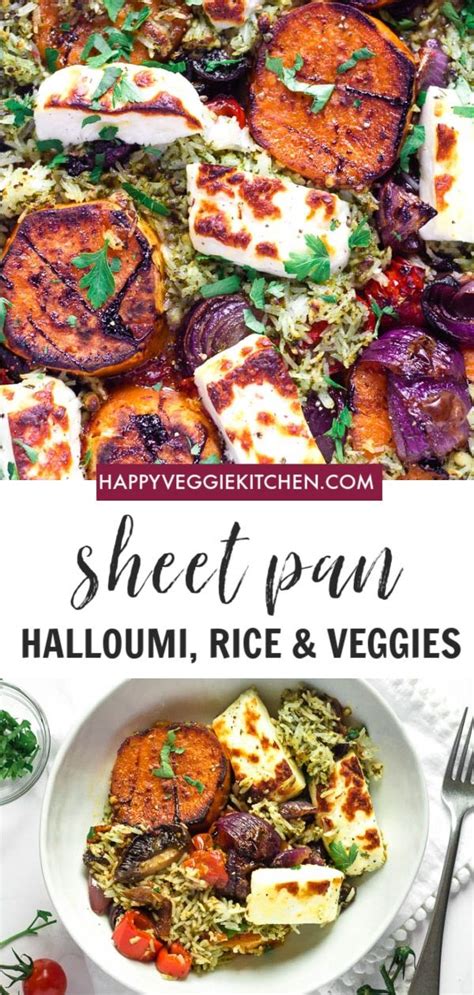 Halloumi Tray Bake With Pesto Rice And Roasted Vegetables Recipe