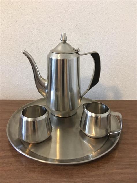 S Mid Century Oneida Stainless Steel Coffee Tea Set With Pitcher