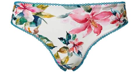 Twin Set Floral Print Brazilian Bikini Bottoms In Blue Lyst