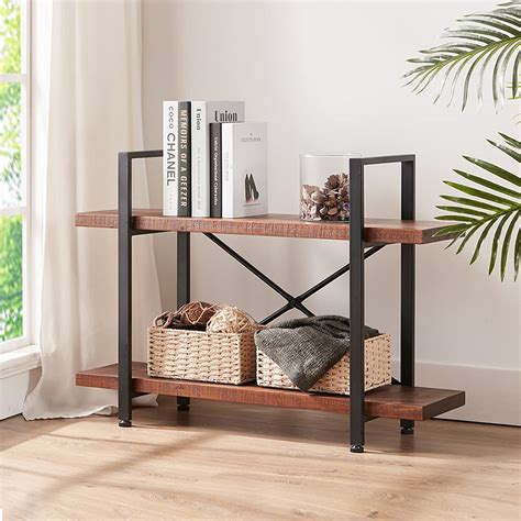 Hsh Natural Real Wood Bookshelf Tier Rustic Vintage Industrial