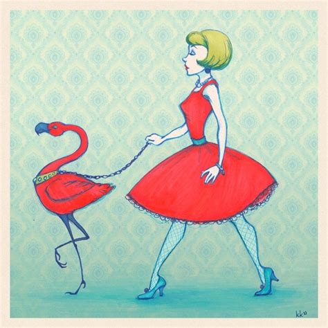 Flamingo 8x8 Retro Kitsch Art Print Signed On Sale