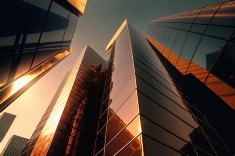 Premium Photo Sunset Reflected Off Modern Glass Facades Of