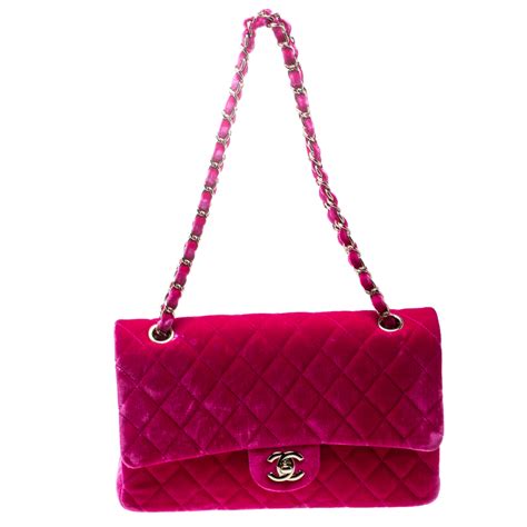 Chanel Fuchsia Pink Quilted Velvet Medium Classic Double Flap Bag