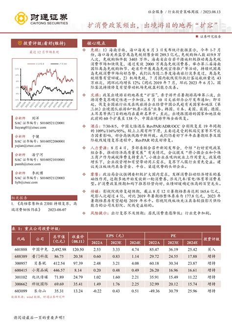 社会服务行业投资策略周报：扩消费政策频出，出境游目的地再“扩容” 洞见研报 行业报告