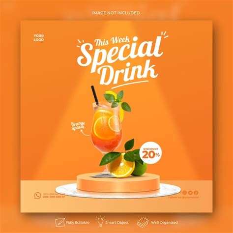 Premium PSD Orange Juice Drink Menu Social Media Post Template