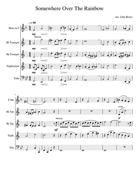 Somewhereovertherainbow Sheet Music For Euphonium Tuba Trumpet In