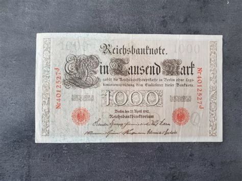 REICHSBANKNOTE 1000 MARK Berlin 21 April 1910 Top Zustand Und Selten