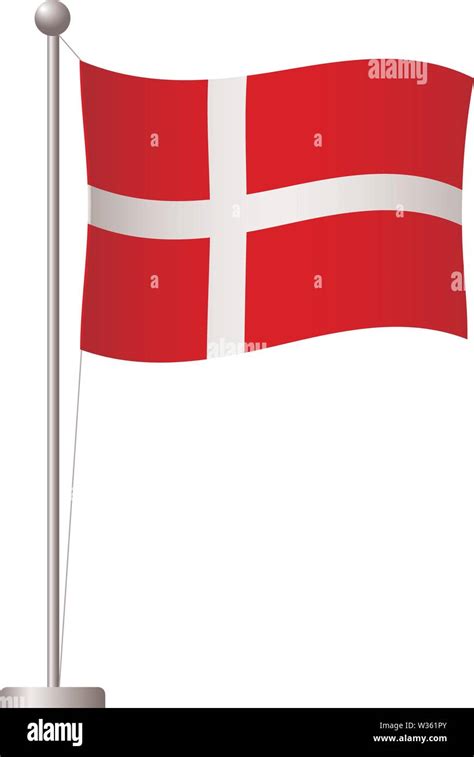 Denmark Flag On Pole Metal Flagpole National Flag Of Denmark Vector