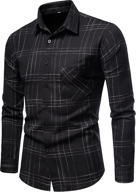 Camisas Informales De Manga Larga Para Hombre Ajustadas Casual Formal A Cuadros Camisas De