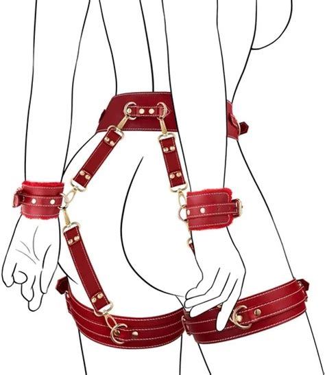 Adult Bdsm Sex Toy With Thigh Cuffs Cross Strap And Handcuffs Sex Toy And Adult Toy