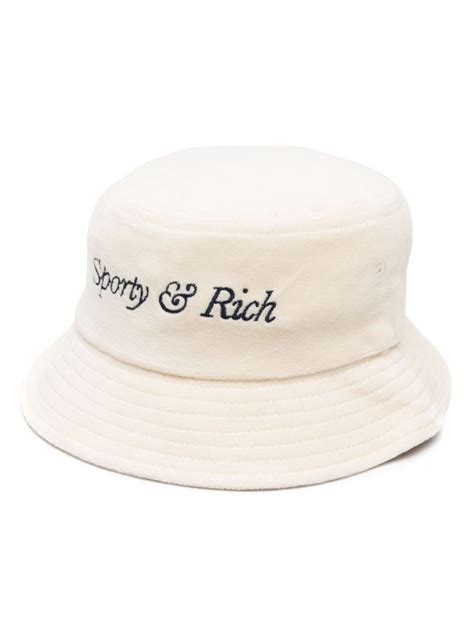 Sporty Rich Logo Embroidered Cotton Bucket Hat Farfetch