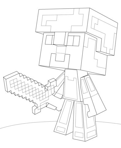 Minecraft Steve Diamond Armor coloring page | Free Printable Coloring Pages