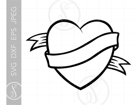 Banner Heart SVG Banner Heart Clipart Banner Heart | Etsy