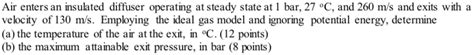 Solved Air Enters An Insulated Diffuser Operating At Steady Chegg