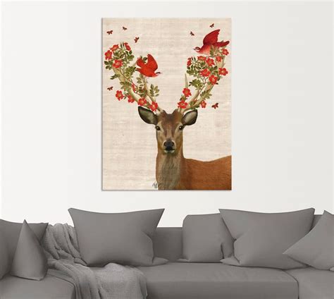 Artland Wandbild Hirsch und Vögel Liebe Wildtiere 1 St als