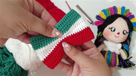 Accesorio a crochet rápido de tejer Moño tricolor mexicano tejido a