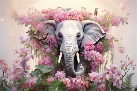 Elefante Cubierto De Flores Tropicales Y Plantas Generadas Por IA