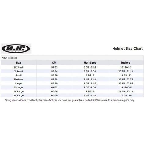 Motorcycle Helmet Size Chart Hjc | Reviewmotors.co