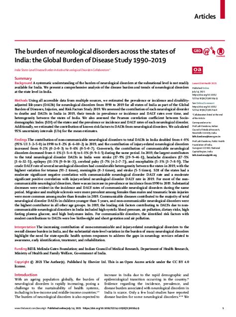 Pdf The Burden Of Neurological Disorders Across The States Of India The Global Burden Of