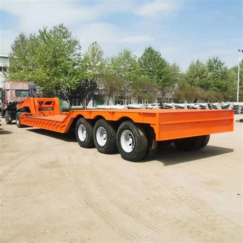 Front Load Lowbed Low Loader Semi Trailer For Bulldozer Transportation