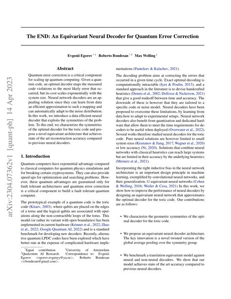 Pdf The End An Equivariant Neural Decoder For Quantum Error Correction