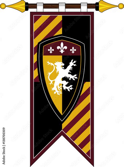 Medieval Heraldic Lion Shield on Flag Stock Vector | Adobe Stock