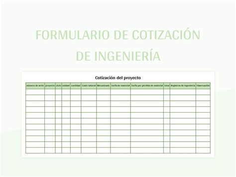 Plantilla de Excel Formulario De Cotización De Ingeniería y Hoja de