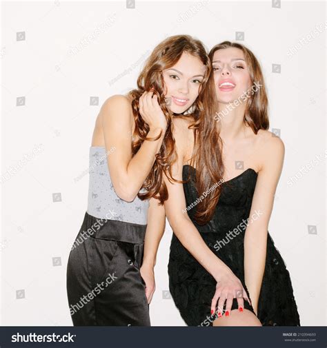 Two Beautiful Brunette Girls Having Fun Stock Photo Shutterstock