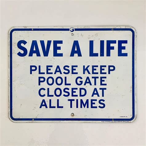 Vintage SAVE A LIFE Swimming Pool Sign For Sale at 1stDibs | vintage ...