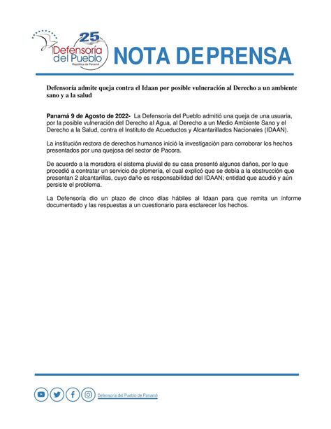 Defensor A Del Pueblo De Panam On Twitter Defensor A Admite Queja