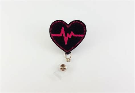 Black Pink Ekg Heart Cardiac Badge Reel Felt Badge Reel