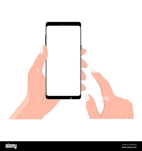 Hand Holding Black Smartphone Touching Blank White Screen Using Mobile Smart Phone Flat