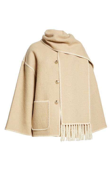 Totême Chain Stitch Wool Blend Scarf Jacket In Natural Lyst