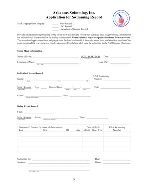 Fillable Online Application For Swimming Record Teamunify Fax Email