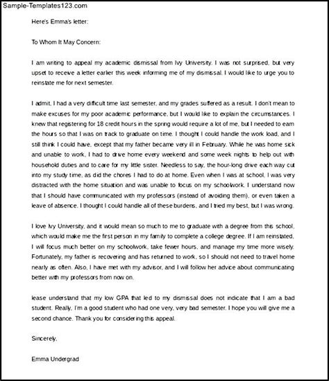 University Appeal Letter For Dismissal Word Download Sample Templates