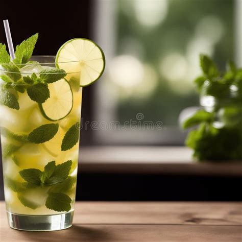 Coctail Mojito With Green Mint Leaves White Rum Lime Lemon Soda And