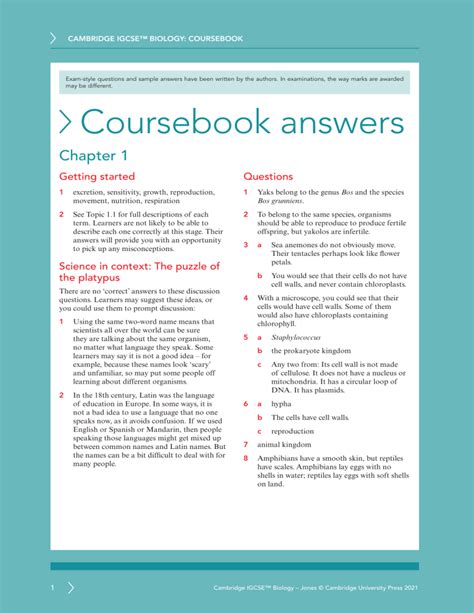 Igcse Biology Coursebook Th Ed Answers