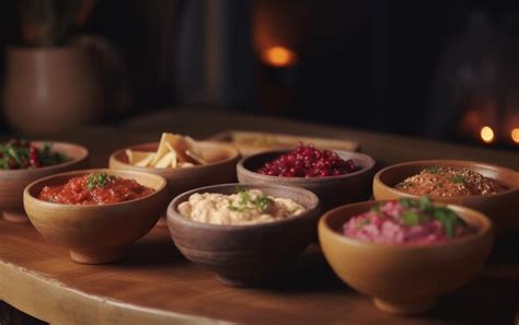 Premium Photo A Table Of Bowls Of Hummus And Other Dishes Traditional