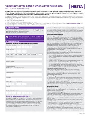 Fillable Online Voluntary Cover Option When Cover First Starts Fax