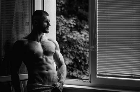 Man Standing Near Window Seductive Gay Muscular Body Of Man In Hotel Room Guy With Naked Body
