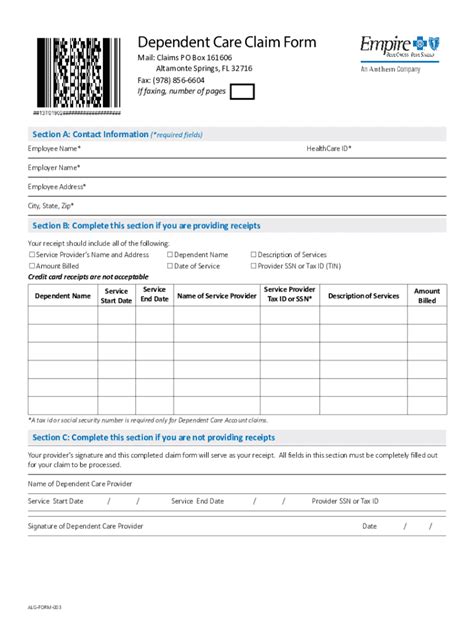 Fillable Online Fillable Online Dependent Care Claim Form Microsoft