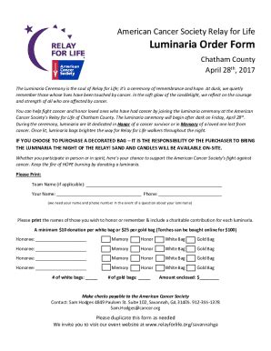 Fillable Online Relay Acsevents Relay For Life Luminaria Form Fill