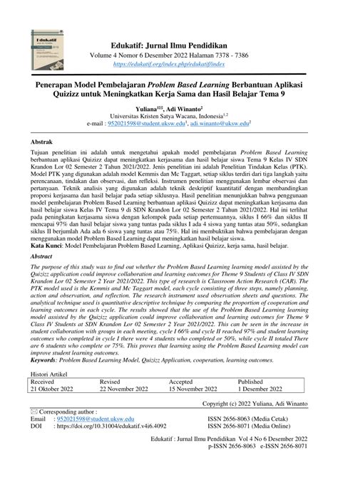 Pdf Penerapan Model Pembelajaran Problem Based Learning Berbantuan