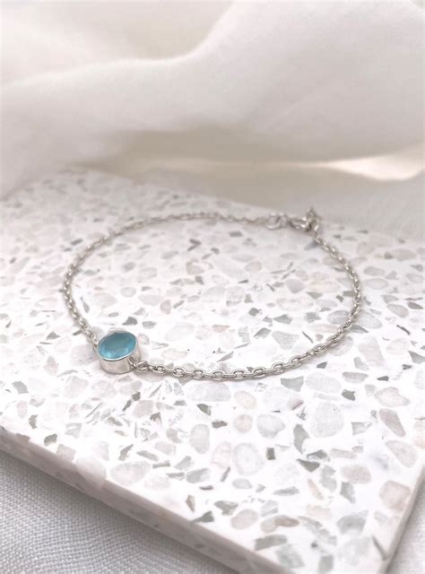 Astley Solitaire Aqua Chalcedony Bracelet In Sterling Silver