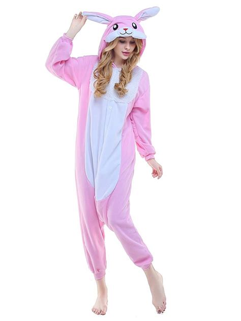 Pink Bunny Rabbit Onesie Kigurumi Pajamas For Adults Polar Fleece